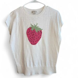 Loft Knit Top Women's Size Small, Cream w/ Strawberry Motif. Cottagecore. Sweet.